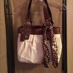 Authentic Coach Cream Leather tote & Coach Scarf